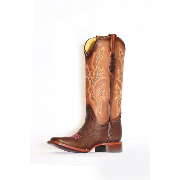 Women's Leather Brown Square Toe Mid-Calf Boots