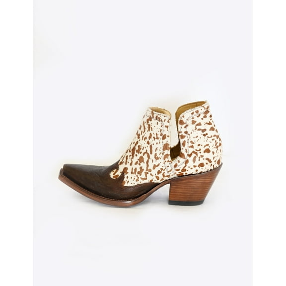 Women's Leather Brown and White Hide Ankle-High Bootie