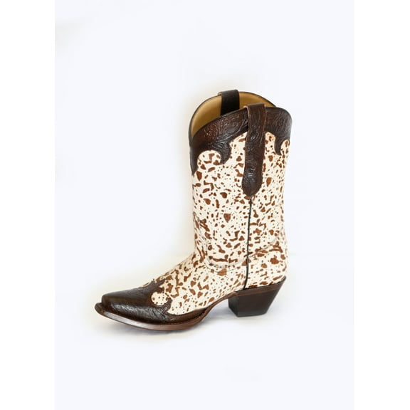 Women's Leather Brown and White Hide Midcalf Boots