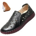 thumbnail image 1 of Women's Leather Casual Cutout Loafers Flat Slip-on Shoes,Handmade Stitch Comfort Breathable Oxford Softsole Walking, 1 of 9