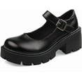 thumbnail image 1 of Women's Leather Chunky Platform Mary Jane Shoes Classic Round Toe Ankle Strap Chunky Heel Lug Sole Work Dress Pumps, 1 of 6