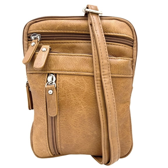Women's Leather Crossbody, Shoulder, or Belt Bag  Vertical 4-Pocket Organizer Pouch
