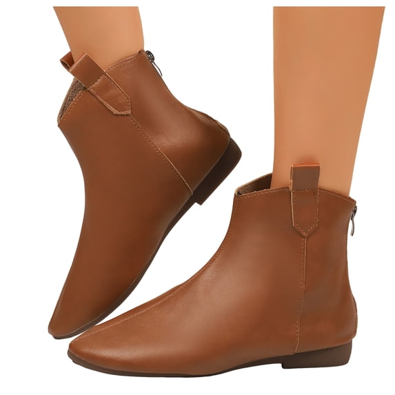 Women's Leather Flat Ankle Boots Pointed Toe Wide Calf Lightweight Non Slip Business Casual Shoes