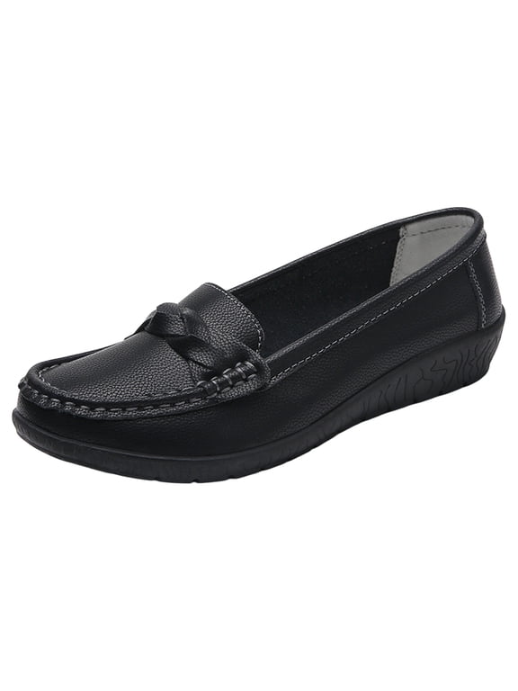 Women's Leather Flat Loafers Comfortable Round Toe Slip On Lightweight Business Work Office Walking Casual Flats Classic Driving Moccasins Shoes Loafers for Women, 39