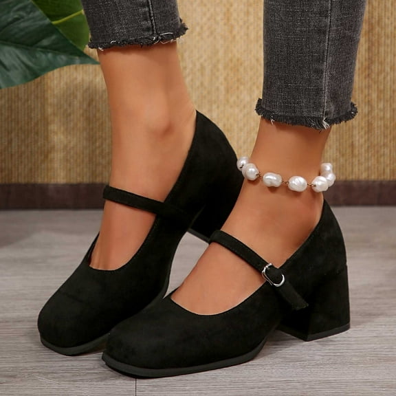 Women's Leather Flats Comfortable Dress Retro Soft Mary Jane Shoes (Black 40)