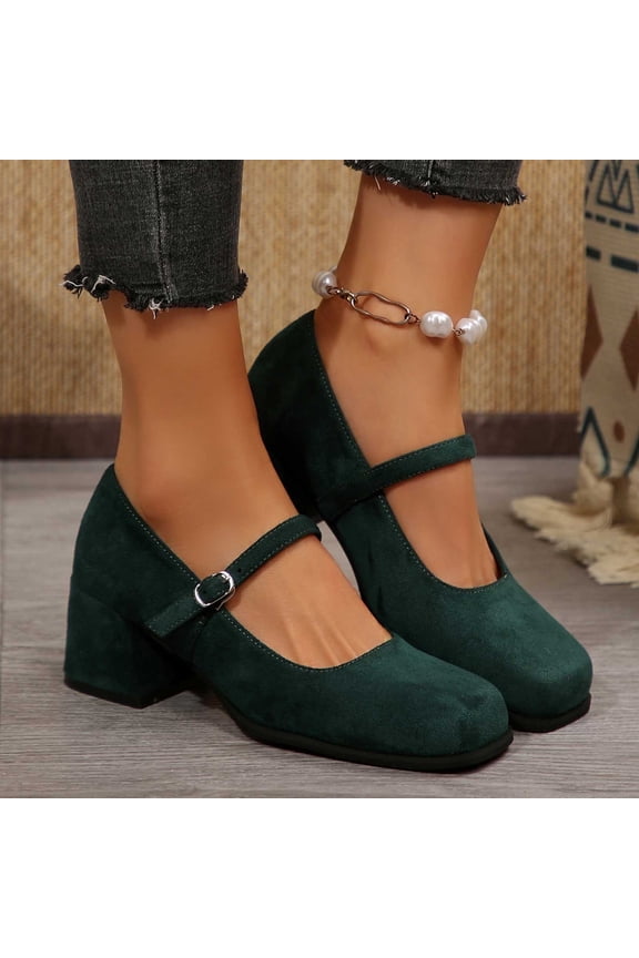 Women's Leather Flats Comfortable Dress Retro Soft Mary Jane Shoes (Dark Green 40)