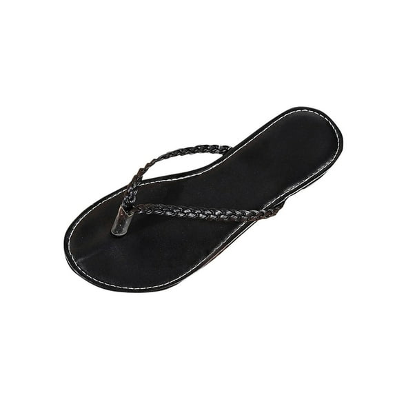 Women's Leather Flip Flops, Woven Strap PU Leather Flat Sandals Slip On Slippers Casual Beach Thongs Slides Shoes Women's Fashionable Casual Versatile Spring And Summer New Casual Sandals