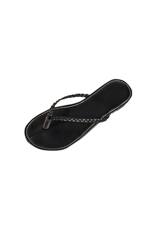 Women's Leather Flip Flops, Woven Strap PU Leather Flat Sandals Slip On Slippers Casual Beach Thongs Slides Shoes Women's Fashionable Casual Versatile Spring And Summer New Casual Sandals
