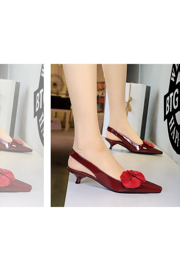 Women's Leather Flower-Embellished Cutout Square Toe Strap Flats