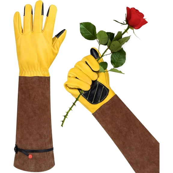 Women’s Leather Gardening Gloves with Long Cuff - Thorn Proof & Anti-Scratch Work Gloves for Weeding, Pruning, Planting, Rose Bush Protection