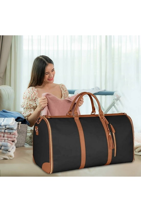 Women's Leather Garment Duffle Bag | 2-in-1 Hanging Suitcase with Shoe Pouch | Large Travel Bag for Suits & Accessories | Water-Resistant & Wrinkle-Free Design