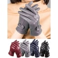 thumbnail image 1 of Women's Leather Gloves Winter Warm Genuine Lambskin Windproof PU Glove "Gray", 1 of 5