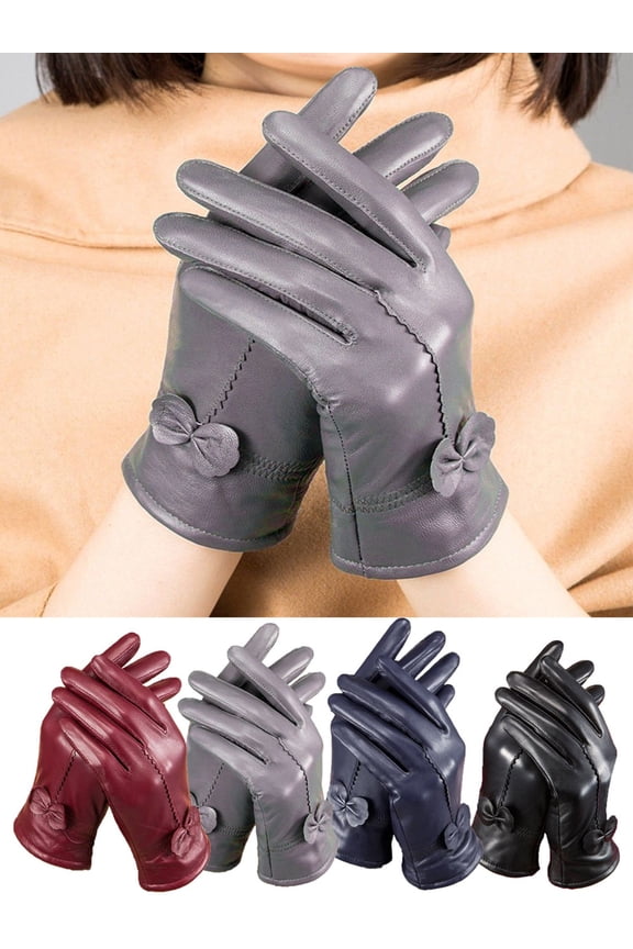 Women's Leather Gloves Winter Warm Genuine Lambskin Windproof PU Glove "Gray"