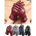 thumbnail image 1 of Women's Leather Gloves Winter Warm Genuine Lambskin Windproof PU Glove "Jujube red", 1 of 5