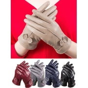 Women's Leather Gloves Winter Warm Genuine Lambskin Windproof PU Glove "Mud color"