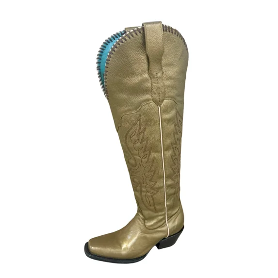 Women's Leather Gold Metallic Mid-Calf Boots