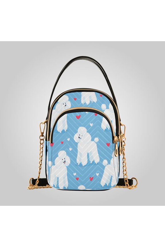 Women's Leather Handbag Crossbody Bag, Leather Purse with Detachable Chain & Multi Zipper Pockets Cute Bubble Poodle Love