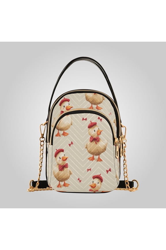 Women's Leather Handbag Crossbody Bag, Leather Purse with Detachable Chain & Multi Zipper Pockets Dapper Duck Pattern