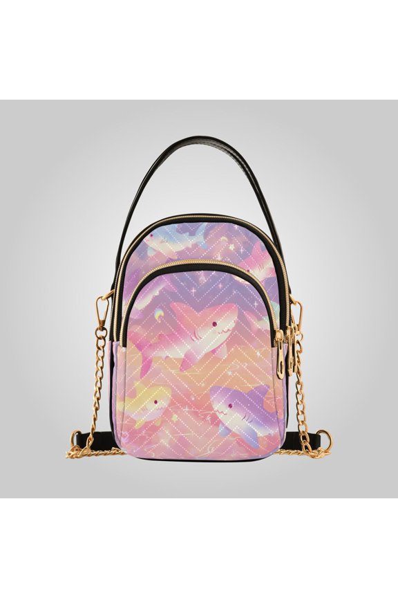 Women's Leather Handbag Crossbody Bag, Leather Purse with Detachable Chain & Multi Zipper Pockets Dreamy Shark Galaxy