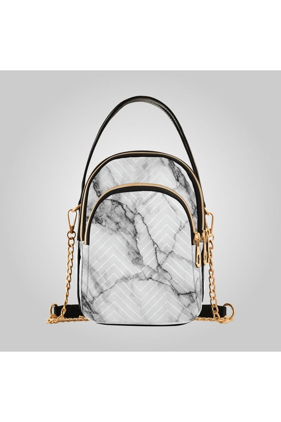 Women's Leather Handbag Crossbody Bag, Leather Purse with Detachable Chain & Multi Zipper Pockets Elegant Marble Texture Print