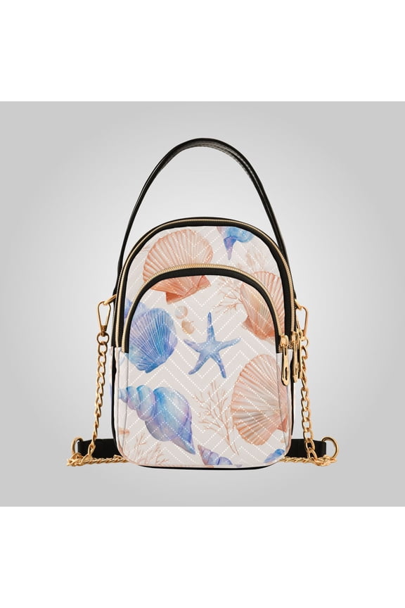 Women's Leather Handbag Crossbody Bag, Leather Purse with Detachable Chain & Multi Zipper Pockets Nautical Beach Marine Art
