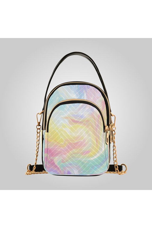 Women's Leather Handbag Crossbody Bag, Leather Purse with Detachable Chain & Multi Zipper Pockets Rainbow Liquid Vortex