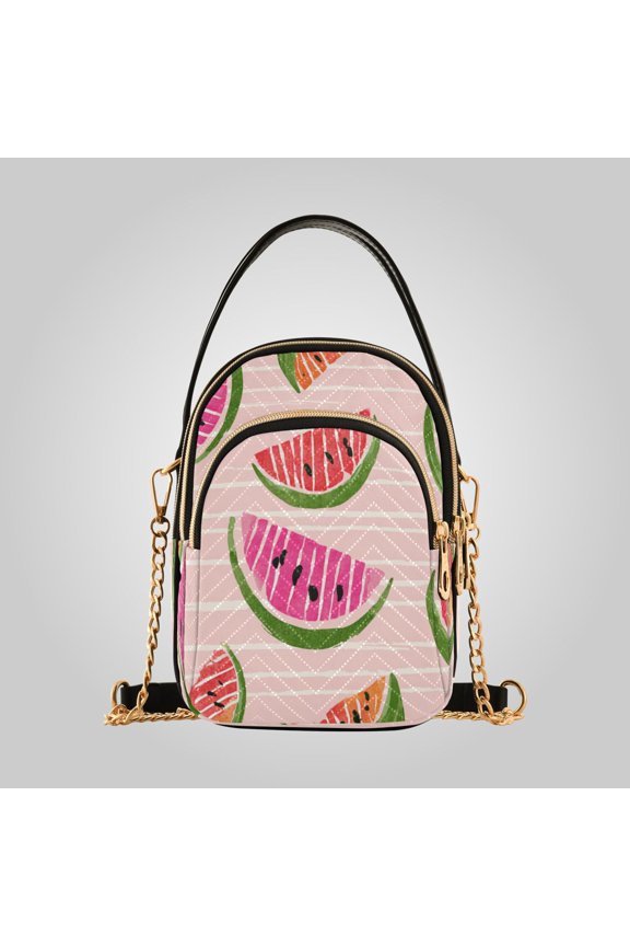 Women's Leather Handbag Crossbody Bag, Leather Purse with Detachable Chain & Multi Zipper Pockets Sweet Melon Hush