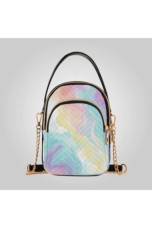 Women's Leather Handbag Crossbody Bag, Leather Purse with Detachable Chain & Multi Zipper Pockets Whimsical Marble Pastels
