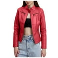 thumbnail image 1 of Women's Leather Jacket Casual Quilted Zip Up Coat Suede Outerwear Stylish Ribbed Elastic Waist Fashionable Winter Coat, 1 of 2