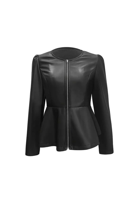 Women's Leather Jacket Drowned Black PU Leather Biker Coat Black XXXXS