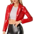 thumbnail image 1 of Women's Leather Jacket Shiny Metallic Long Sleeve Cropped Motorcycle Coat Women Extra Long Jacket Winter Coat Womens plus Size Fall Jacket Women Wool Coat Short Synthetic down Coat plus Size Fitted, 1 of 3