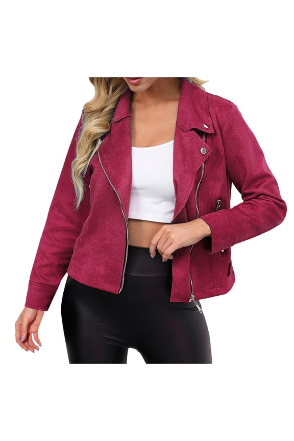 Women's Leather Jacket Suede Jacket Zip Up Jacket Spring Casual Motor Jacket Winter Heated Jacket