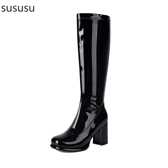 Women's Leather Knee High Platform Boots With Full Zipper Closure And High Heels For A Stylish And Confident