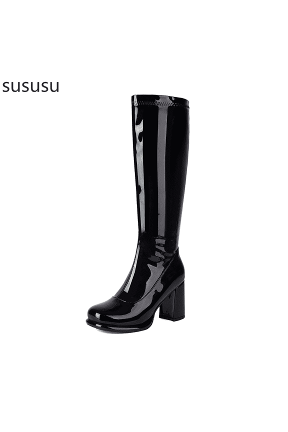 Women's Leather Knee High Platform Boots With Full Zipper Closure And High Heels For A Stylish And Confident