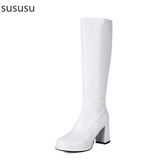 Women's Leather Knee High Platform Boots With Full Zipper Closure And High Heels For A Stylish And Confident