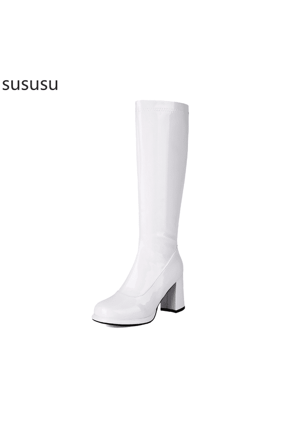 Women's Leather Knee High Platform Boots With Full Zipper Closure And High Heels For A Stylish And Confident