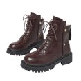 thumbnail image 1 of Women's Leather Lace Up Ankle Boots Chunky Heel Round Toe Soft Casual Fleece Lining Boots Fall Winter Warm Short Boots, 1 of 9