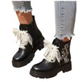 thumbnail image 1 of Women's Leather Lace up Combat Boots Platform Comfortable Lug Sole Chunky Casual Fall Winter Warm Motorcycle Booties a-Black Size 9, 1 of 7
