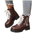 thumbnail image 1 of Women's Leather Lace up Combat Boots Platform Comfortable Lug Sole Chunky Casual Fall Winter Warm Motorcycle Booties a-Coffee Size 8, 1 of 7