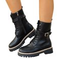thumbnail image 1 of Women's Leather Lace up Combat Boots Platform Comfortable Lug Sole Chunky Casual Fall Winter Warm Motorcycle Booties d-Black Size 10.5, 1 of 5