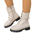 thumbnail image 1 of Women's Leather Lace up Combat Boots Platform Comfortable Lug Sole Chunky Casual Fall Winter Warm Motorcycle Booties d-White Size 6.5, 1 of 6