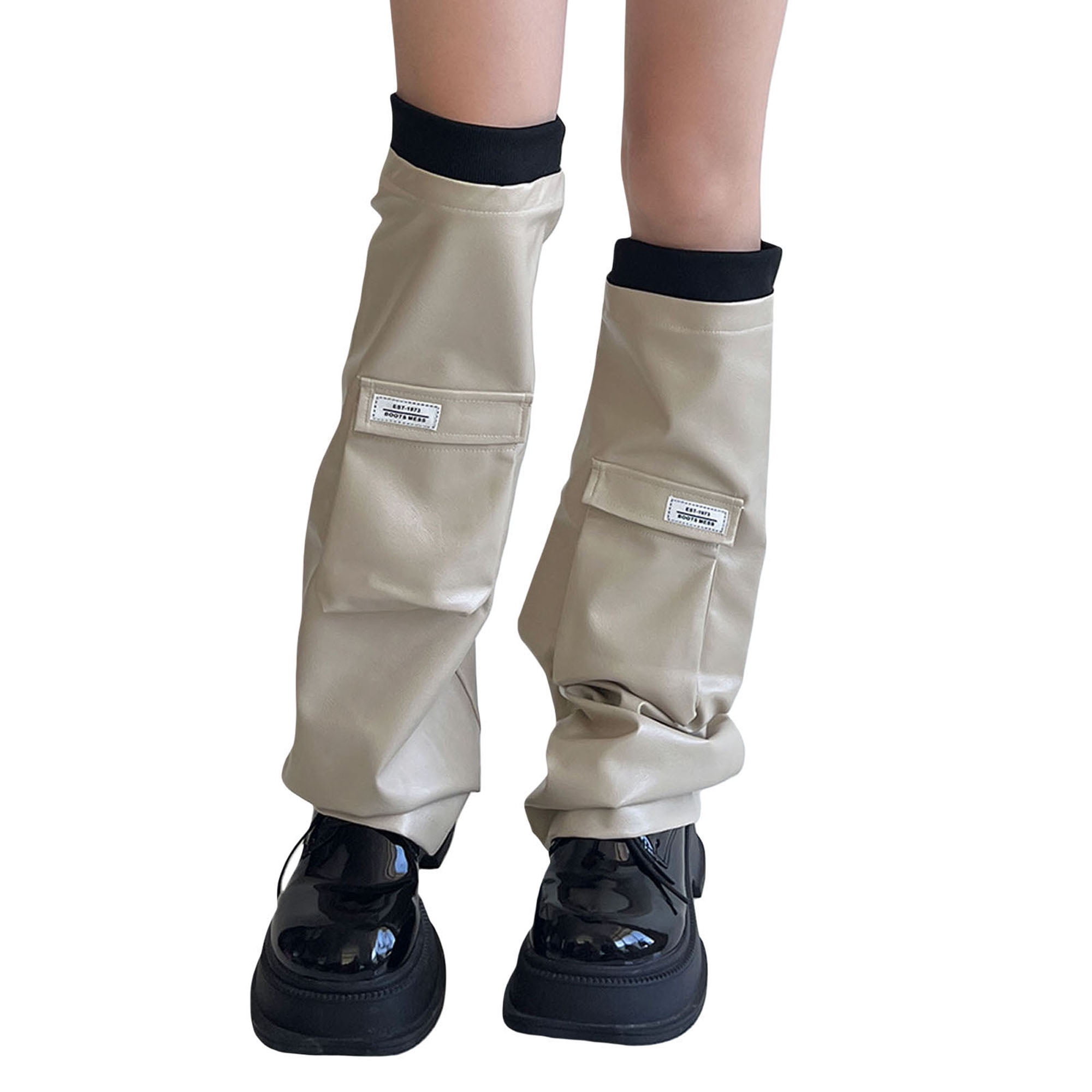 ファッション雑貨・小物その他 DRYROSE LABEL LEG WARMER Women's Leather Leg Warmers Punk Style Flap Pocket Print