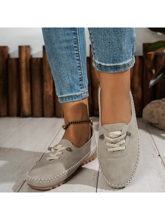Women's Leather Loafers, Comfortable Orthopedic Walking Shoes, Arch Support Slip On Casual Flats, Lightweight Driving Shoes