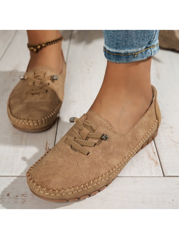 Women's Leather Loafers, Comfortable Orthopedic Walking Shoes, Arch Support Slip On Casual Flats, Lightweight Driving Shoes