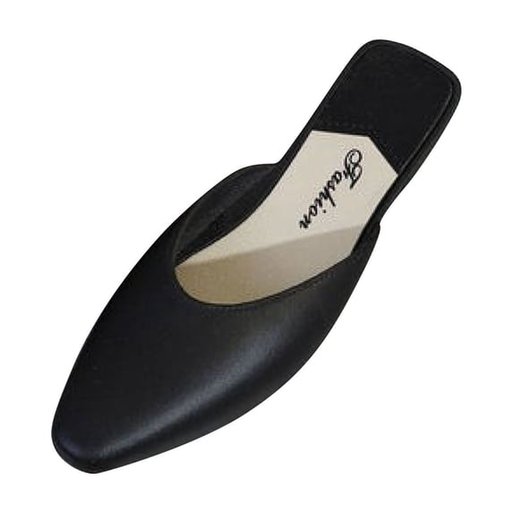 Women's Leather Low Heel Shoes- Closed Square Toe Slip-On Slingback Slides - Comfort Casual, for Daily Wear Dress Occasions
