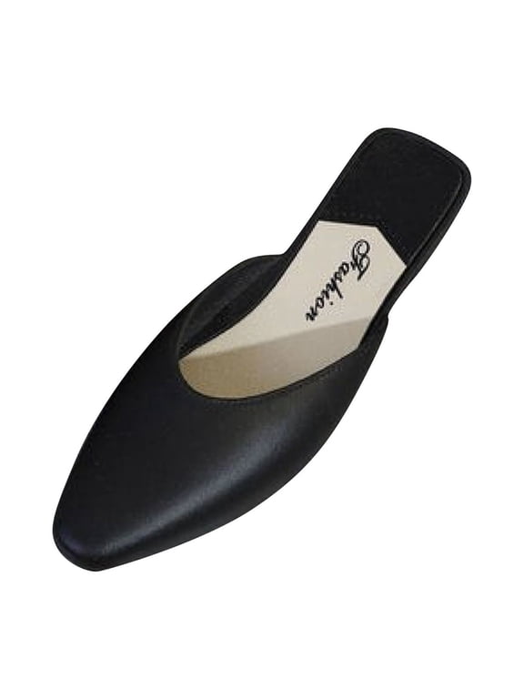 Women's Leather Low Heel Shoes- Closed Square Toe Slip-On Slingback Slides - Comfort Casual, for Daily Wear Dress Occasions