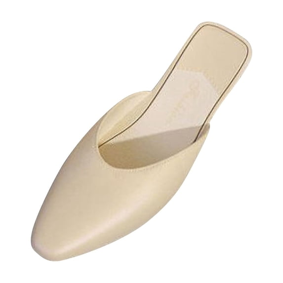 Women's Leather Low Heel Shoes- Closed Square Toe Slip-On Slingback Slides - Comfort Casual, for Daily Wear Dress Occasions