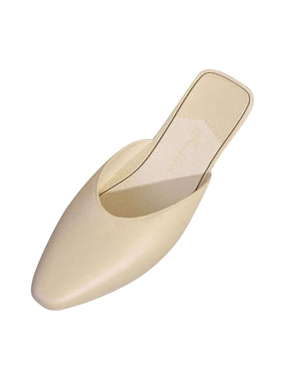 Women's Leather Low Heel Shoes- Closed Square Toe Slip-On Slingback Slides - Comfort Casual, for Daily Wear Dress Occasions