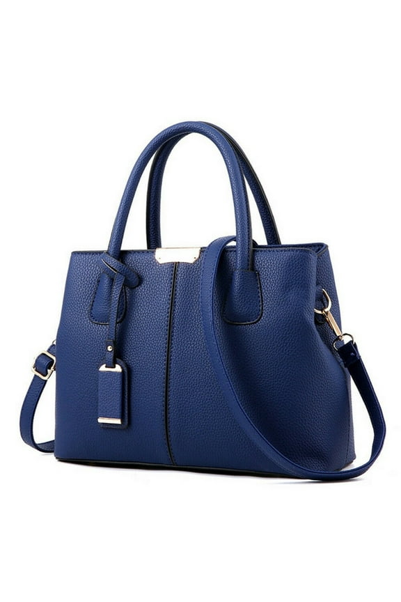 Women's Leather Messenger Bag - Spacious Crossbody Purse with Detachable Strap, Navy Blue