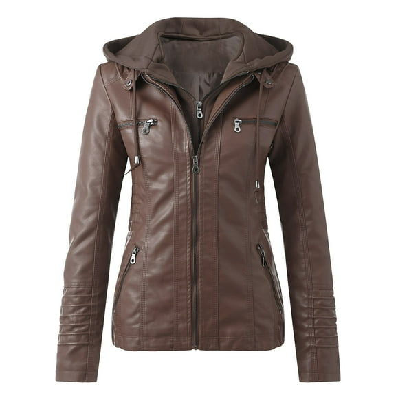 Women's Leather Motorcycle Vest Coat with Belt for Slim Fit Stand Collar Zip Front Tops Outerwear